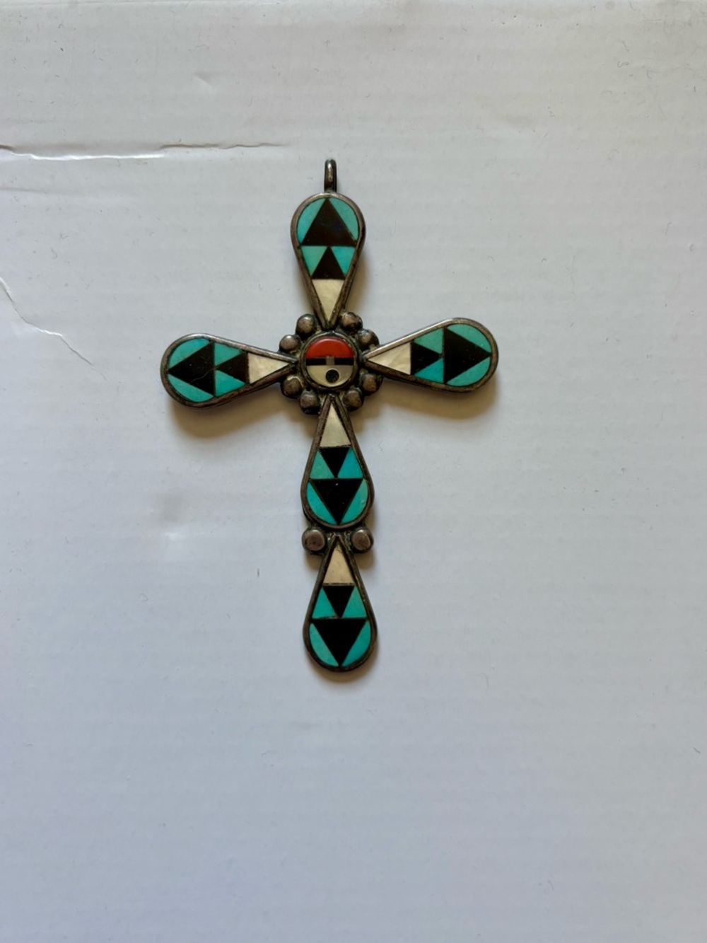 Zuni turquoise and sterling silver cross pendan